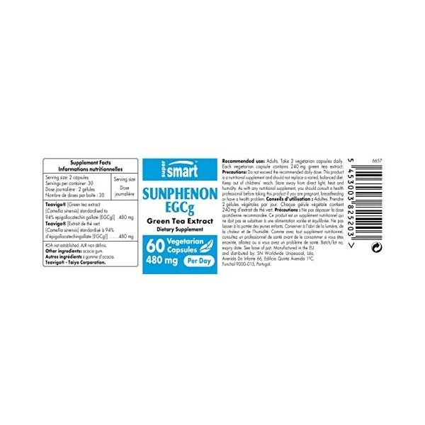 Sunphenon EGCg 240 mg - Antioxydant - Améliore la Santé Cardiovasculaire - Aide à la Digestion - Extrait de Thé Vert Standard