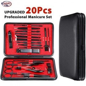 Kit de manucure professionnel en acier inoxydable pour homme avec étui en cuir synthétique noir pour voyage ou maison Rouge