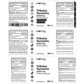 Tribulus Terrestris 2250 mg. 180 gélules végétales. 100% naturel avec 90% de saponines. Augmente la testostérone, la masse mu