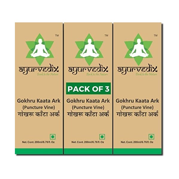 ayurvedix Gokhru Kaata Arche | Tribulus Terrestris Distillat dherbes de vigne de crevaison Gokshura 200 ml, lot de 3