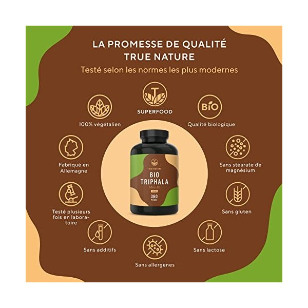 Triphala Bio gelules - 360 pièce – Haute dose 2.000mg  - Fruits de triphala de l’Inde de première qualité - Sans Additifs - V