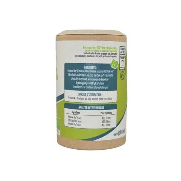 Triphala Bio - 200 gélules de 250 mg | Format Gélule | Complément Alimentaire | Vegan | Fabriqué en France
