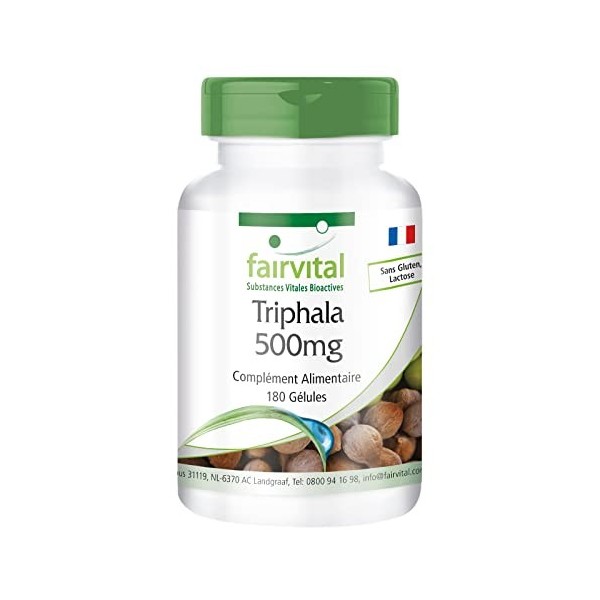 Fairvital | Triphala 500 mg - 180 gélules végétaliennes - Triphala ayurvédique - Amalaki, Haritaki, Bibhitaki