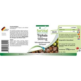 Fairvital | Triphala 500 mg - 180 gélules végétaliennes - Triphala ayurvédique - Amalaki, Haritaki, Bibhitaki