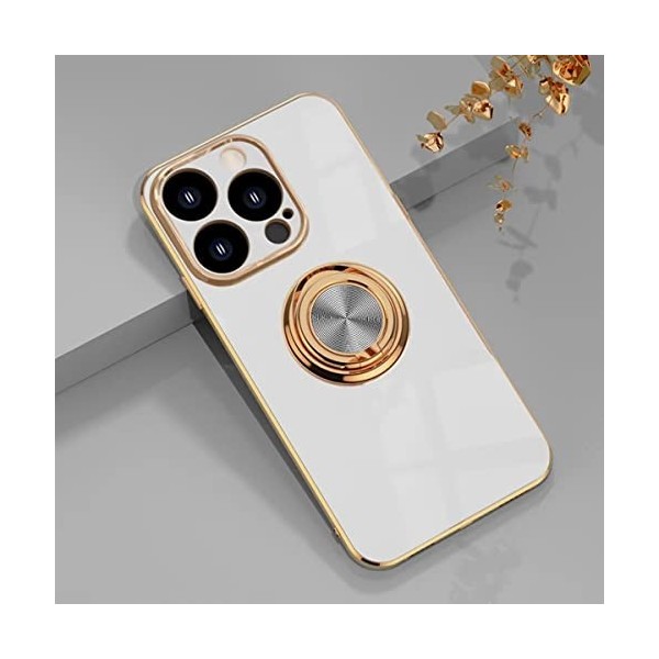 Rnrieyta 360°Ring Support Coque pour iPhone 14 Pro Max,Etui Souple en Silicone Case Placage Stand avec Montage Magnétique Hou