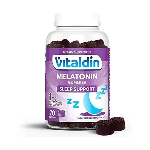 VITALDIN Mélatonine Gummies - 1 mg par dose - 70 gommes pour 2 mois . saveur de Mûre – Contribue à Améliorer la Qualité du S