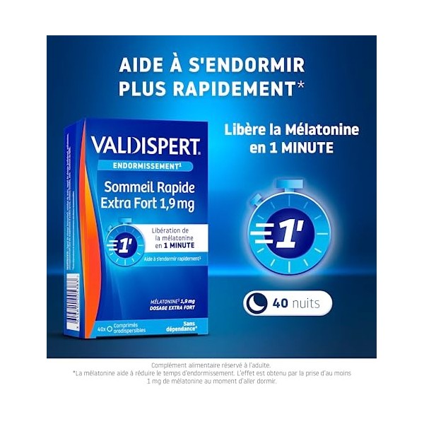 VALDISPERT - Endormissement - Sommeil Rapide Extra Fort 1.9 mg - Complément Alimentaire À La Mélatonine - Diffusion Rapide en