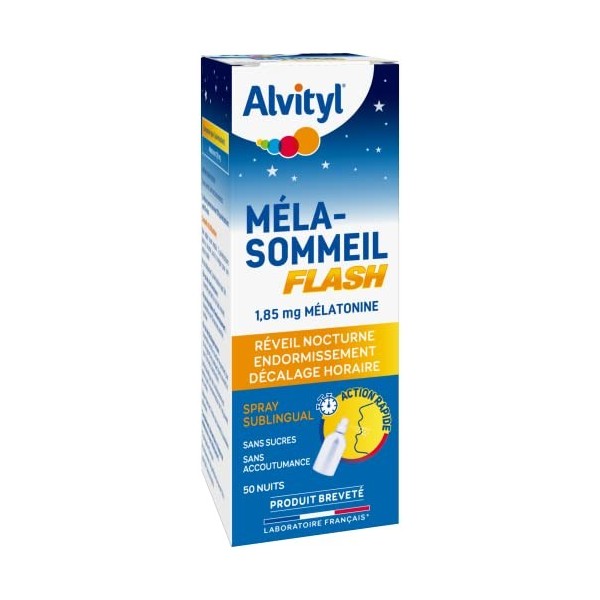 Alvityl - Méla-sommeil Flash - Spray sublingual action rapide - Réveil nocturne - 1,85mg mélatonine