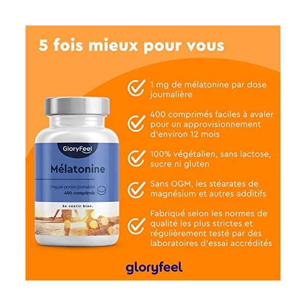 Mélatonine, 400 Comprimés environ 12 mois , Complément de Mélatonine Pur, Support pour le Sommeil*, Meilleur Repos, Somnifèr