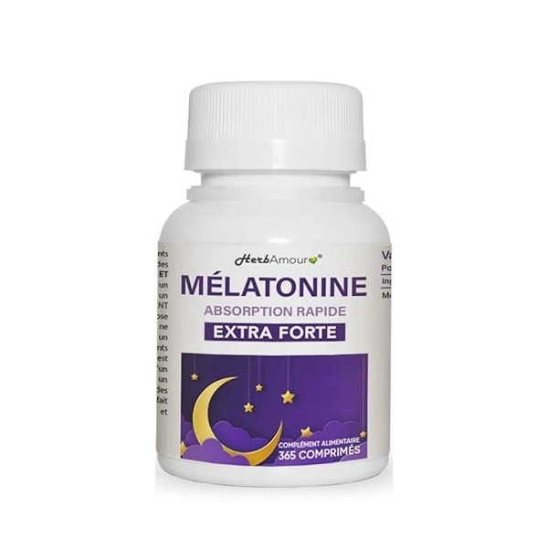 MÉLATONINE PURE EXTRA FORTE Stock Pour 12 Mois | Supplément Pour Sommeil À Libération Prolongée | 365 Cpr. Haute Dose De 1 