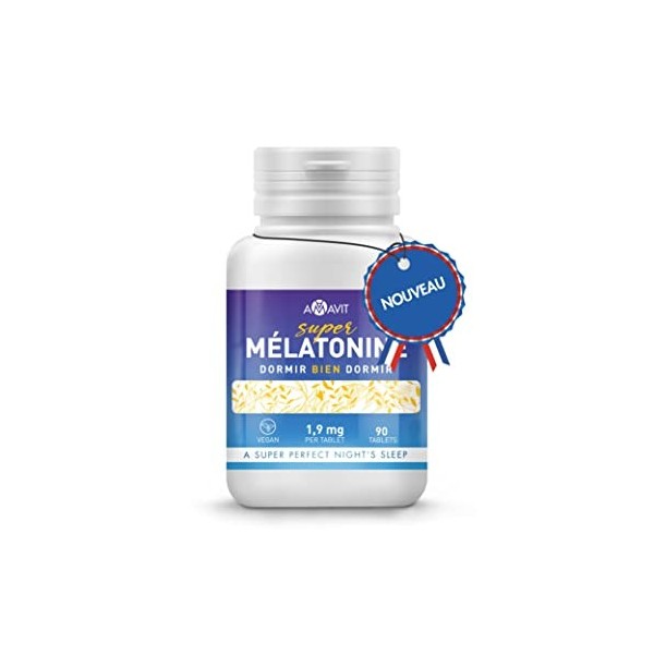 Melatonine 1,9 mg Fort [Facile à Avaler] Mélatonine Hautement Biodisponible pour Sommeil Adulte avec Adénosine Glycine - Cach