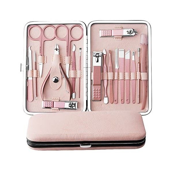 Kit de manucure pour manucure Aceoce 18 en 1 Kit de toilettage professionnel en acier inoxydable pour sourcils rose gloden 1