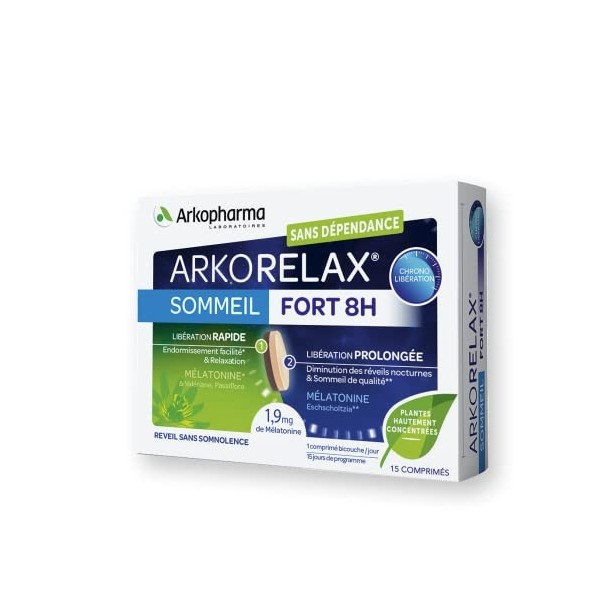 Arkorelax® Sommeil Fort 8 heures - Permet de retrouver un sommeil de qualité, sans dépendance - 15 comprimés