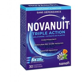 NOVANUIT TRIPLE ACTION - Complément Alimentaire - Sommeil - Lot 2x30 comprimés – Endormissement – Réveils nocturnes – Sommeil