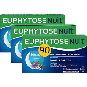 EuphytoseNuit Comprimés à Avaler, Sommeil Mélatonine Passiflore pour les troubles du sommeil, 3 Packs de 30 Comprimés, Pour u
