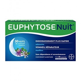 EuphytoseNuit Comprimés à Avaler, Sommeil Mélatonine Passiflore pour les troubles du sommeil, 3 Packs de 30 Comprimés, Pour u
