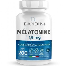 Bandini® Mélatonine 200 comprimés, Mélatonine pure 1,9 mg, supplément pour un meilleur sommeil et repos, complément alimentai