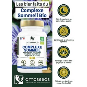 Complexe Sommeil Bio | Valériane, Passiflore | Hautement dosé | Endormissement, Relaxation | 90 Gélules Vegan | Qualité Supér