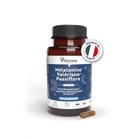 Vitavea - Mélatonine Valériane Passiflore - Complément Alimentaire Sommeil Adulte - Endormissement Rapide, Nuit Réparatrice -
