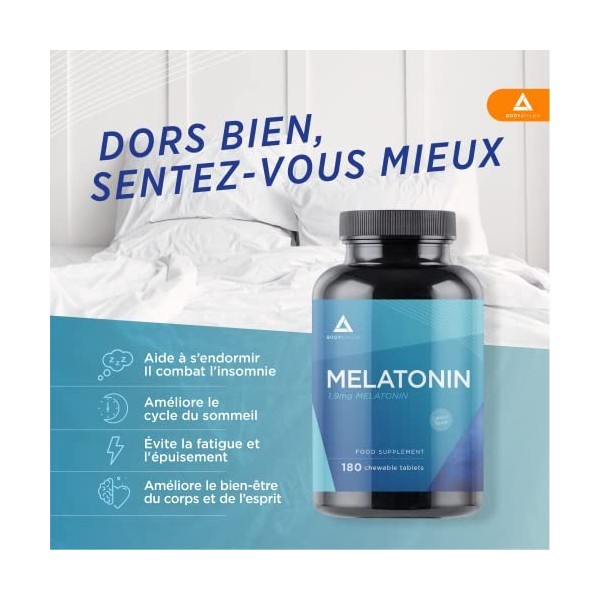 Mélatonine sublinguale fort 1,9 mg- 180 nuits comprimés à mâcher- Endormissement rapide et durable- Prévient linsomnie- Mela