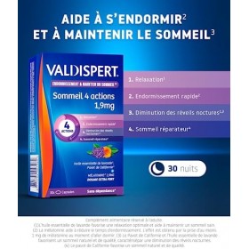 VALDISPERT-Endormissement & Maintien Du Sommeil-Sommeil 4 Actions 1,9 mg-Complément Alimentaire à base de plantes et de Mélat