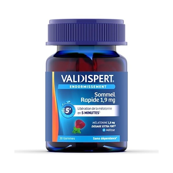 VALDISPERT - Endormissement - Gommes Sommeil Rapide 1,9 mg - Complément Alimentaire À La Mélatonine 1,9mg & extrait Mélisse -