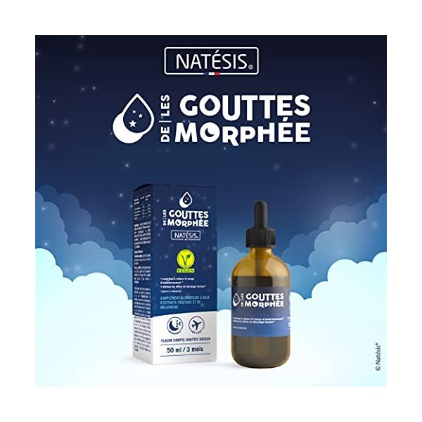 Mélatonine 1 mg & plantes – Action rapide 30 min – Endormissement sommeil jet lag – Gouttes de Morphée - formule concentrée u