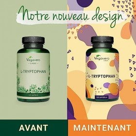 L-Tryptophane Vegavero® | 500 mg | 100% Naturel | Sans Additifs | Analysé en Laboratoire | Humeur + Sommeil + Anti Stress | V