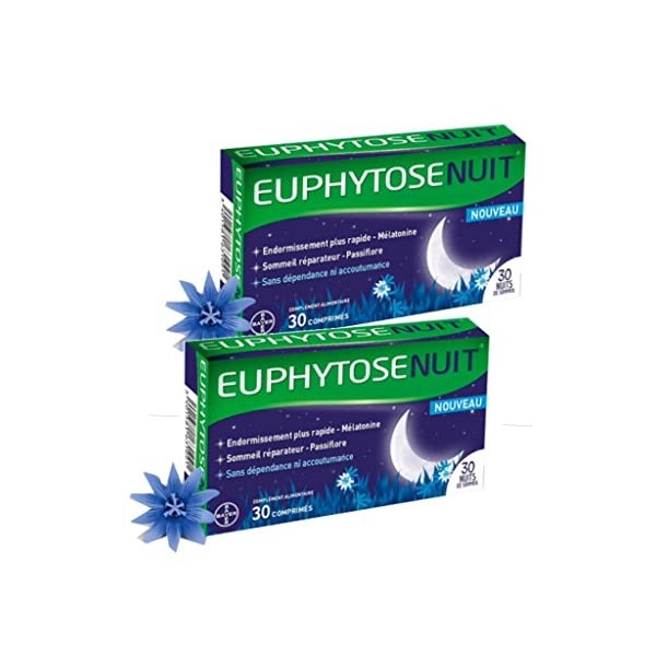 Euphytose Nuit - ENDORMISSEMENT PLUS RAPIDE & SOMMEIL REPARATEUR pilules - Lot de 2 Boites de 30 Comprimés