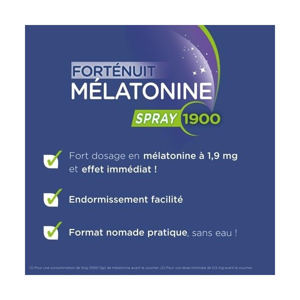 Forté Pharma - Mélatonine 1900 Spray | Spray Sommeil - Endormissement Rapide - Effet Immédiat | Complément Alimentaire Sommei