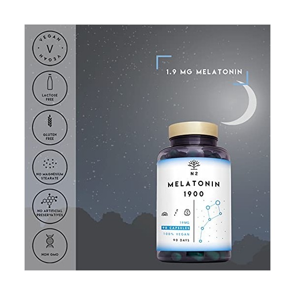 Melatonine 1,9 mg pour le Sommeil Adulte. Melatonine Fort avec Vitamine B6. Dormir mieux. Stress. Aide au Sommeil et Insomnie