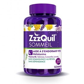 ZzzQuil Sommeil, Mélatonine 1mg , Complément Alimentaire à base de Valériane, Camomille et de Vitamine B6, Gommes arôme natu