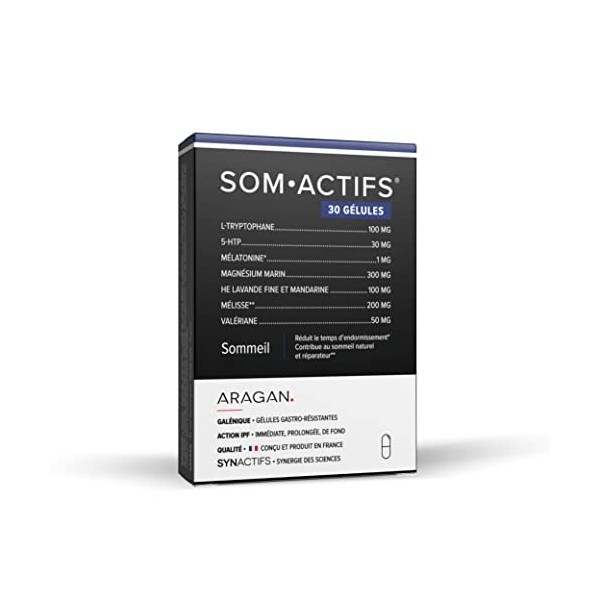 ARAGAN - Synactifs - Somactifs - Complément Alimentaire Sommeil Adulte - Mélatonine, Mélisse, Valériane, Huiles essentielles,