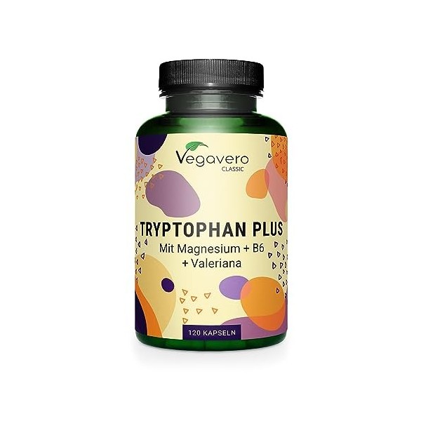 L-Tryptophane Plus Vegavero® | 600 mg | Avec Magnésium Naturel, Valériane et Vitamine B6 | Sans Additifs | Humeur + Sommeil +