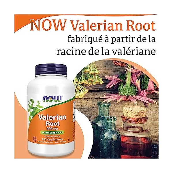 Now Foods, Valerian Root Racine de Valériane , 500 mg, 250 Capsules végétaliennes, Testé en Laboratoire, Sans Gluten, Sans S