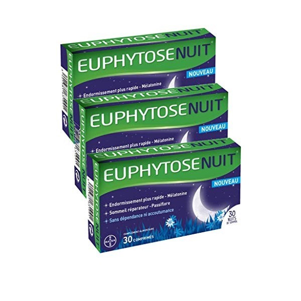 Euphytose Nuit - ENDORMISSEMENT PLUS RAPIDE & SOMMEIL REPARATEUR - Lot de 3 Boites de 30 Comprimés 3 