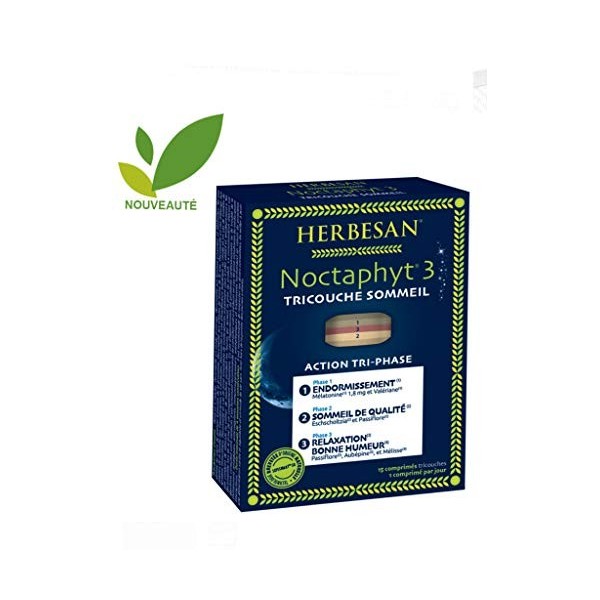 Herbesan Noctaphyt 3 TRICOUCHE SOMMEIL - 1 mois de Traitement - Lot de 2 Boites de 15 Comprimés