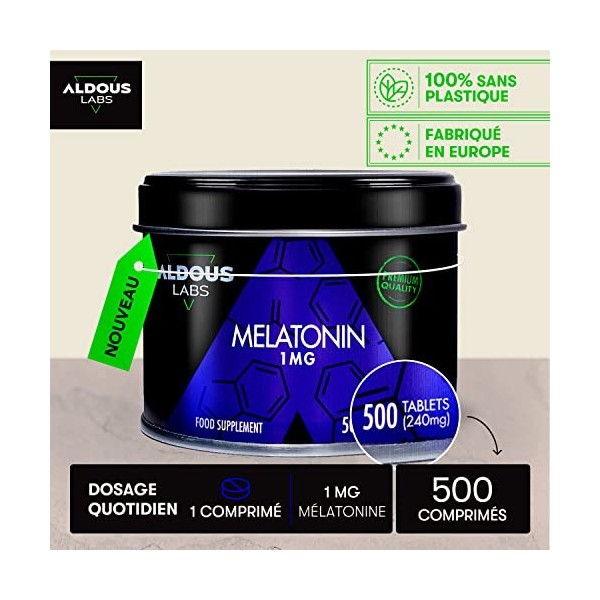 500 comprimés de Mélatonine pure | 500 nuits +16 mois | Mélatonine 1 mg | Mélatonine pour linsomnie, pour vous aider à vou