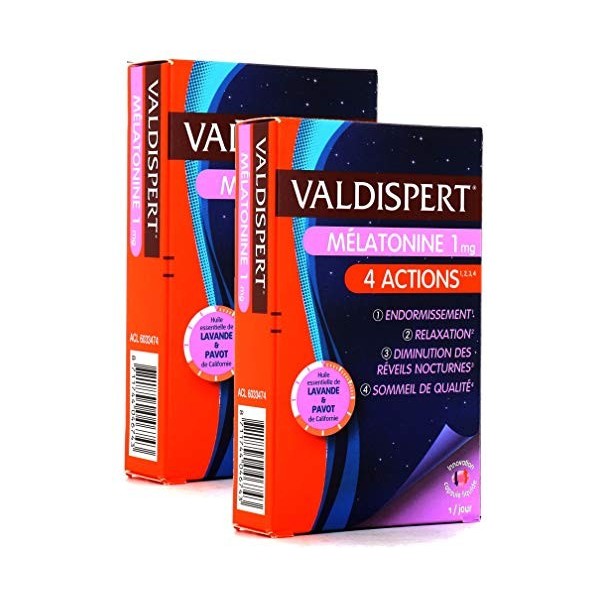 VALDISPERT - 4 ACTIONS - Mélatonine 1 mg - 2 Mois de TRAITEMENT - 2 Boites de 30 Capsules