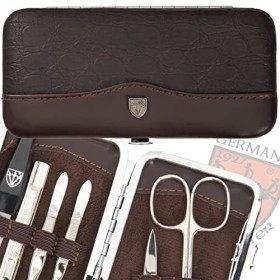 Trois Epées - Trousse manucure & pédicure 7 pièces en similicuir de premier choix, Couleur: brun, Qualité: Fabriqué à Solinge