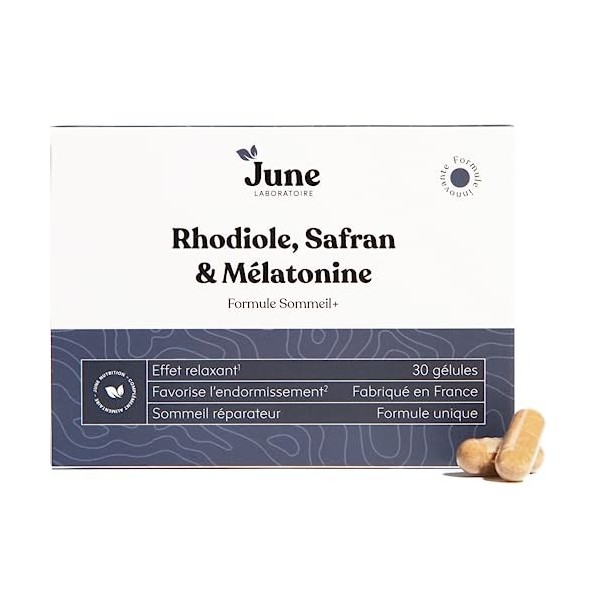 Rhodiole Safran Mélatonine - Formule sommeil - Favorise lEndormissement - Sommeil Réparateur - Effet Relaxant - 30 gélules -