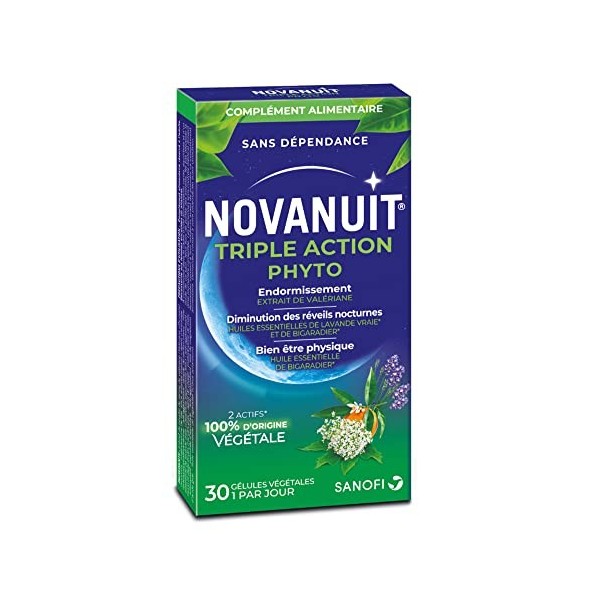 NOVANUIT TRIPLE ACTION PHYTO - Complément Alimentaire - Sommeil - 30 gélules – Endormissement – Réveils nocturnes – Bien-être