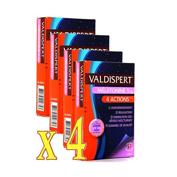 VALDISPERT - Mélatonine 1 mg - 4 ACTIONS: ENDORMISSEMENT RELAXATION DIMINUTION des REVEILS NOCTURNES SOMMEIL DE QUALITE