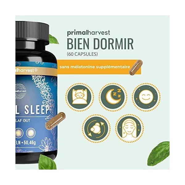 Primal Harvest® Capsules Bien Dormir 60 pcs - Alliance naturelle dapigénine, L-tryptophane, camomille et valériane - Infus