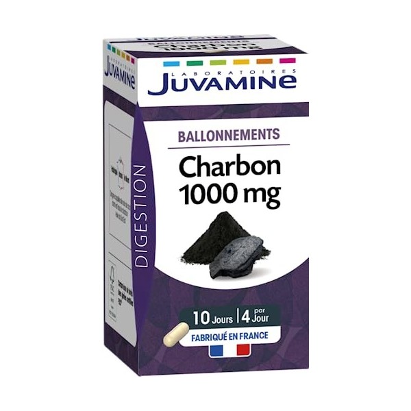 JUVAMINE - Digestion - Ballonnements - Charbon Végétal 1000 mg - 40 Gélules