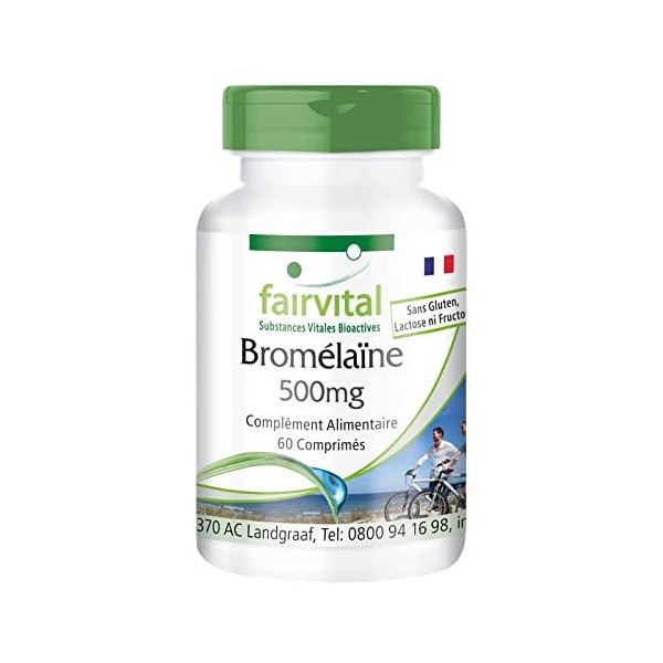 Fairvital | Bromélaïne 500mg - pendant 2 mois - VEGAN - Fortement dosé - 60 comprimés - 1200 FIP - enzyme dananas