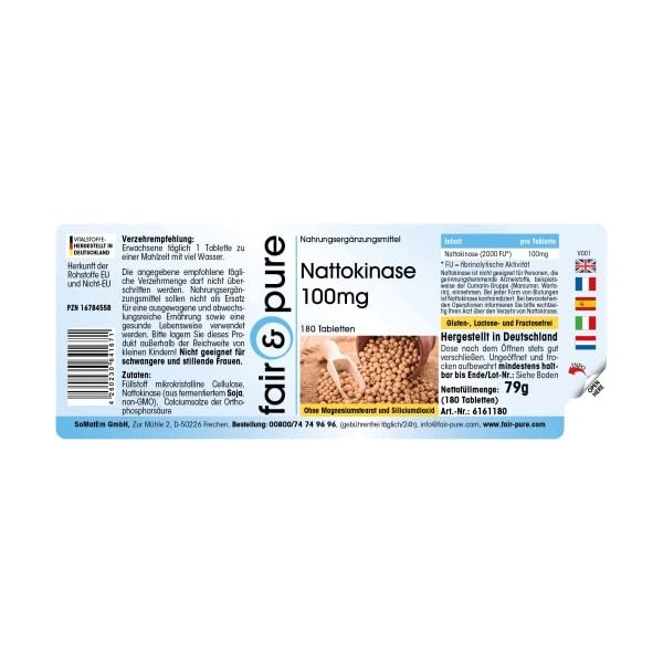 Fair & Pure® - Nattokinase 100mg - hautement dosé - vegan - 180 comprimés
