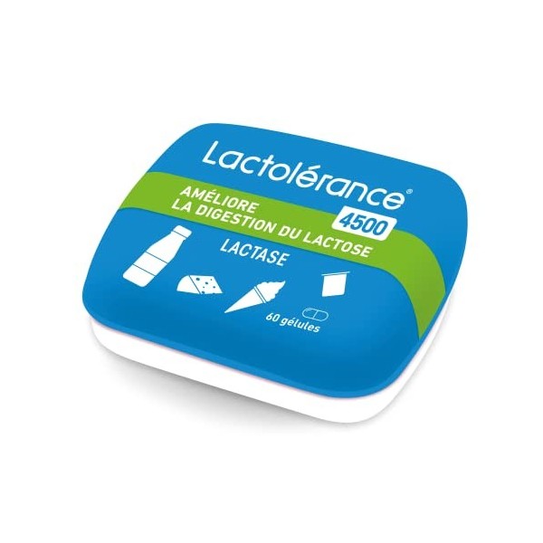 Lactolérance 4500 I 60 gélules de Lactase I Intolérance au lactose modérée | Prise à la demande - Protection 1h | Format pock