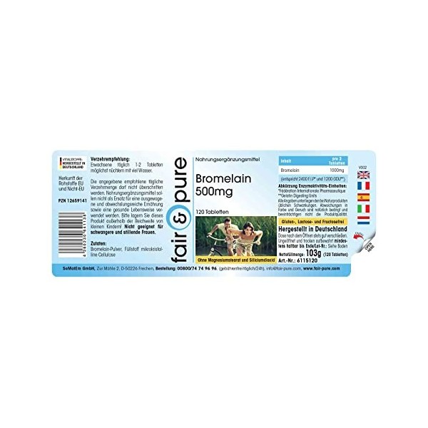 Fair & Pure® - Bromélaïne 500mg - dosage élevé - enzyme ananas - végan - 120 comprimés