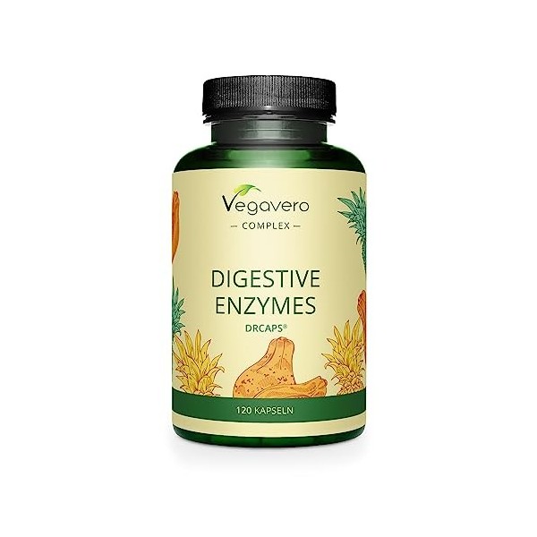 Enzymes Digestives Vegavero® | VEGAN & NATUREL | Bromélaïne, Papaïne, Amylase, Lipase, Cellulase + Calcium Aquamin™ | Sans 